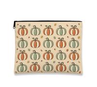 Pumpkins Canvas with Zipper, Fanciful Rustic Leaf Swirl Fall Orange Portable with Zipper Makeup Bag for Purse for Travel, Vanity, Bathroom, Purse Storage and Daily Use, Orange, 7x9 Inch, Whimsical
