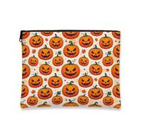 Pumpkins Canvas with Zipper, Playful Seasonal Leaf Swirl Halloween Orange Canvas with Zipper Cosmetic Bag for Purse for Travel, Vanity, Bathroom, Purse Storage and Daily Use, Orange, 7x9 Inch, Playful