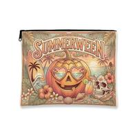 Pumpkins Canvas with Zipper, Playful Tropical Palm Skull Summer Orange Canvas with Zipper Small Skincare Bag for Travel, Purse, Bathroom, Vanity and Daily Storage, Orange, 7x9 Inch, Playful