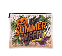Pumpkins Canvas with Zipper, Playful Tropical Palm Thunderbolt Halloween Orange Portable with Zipper Small Toiletry Bag for Travel, Bathroom, Vanity, Purse Storage and Gifts 7x9 Inch
