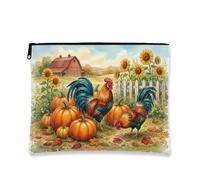 Pumpkins Canvas with Zipper, Rustic Farmhouse Rooster Sunflower Fall Orange Portable with Zipper Mini Makeup Bag for Travel, Purse, Bathroom, Vanity and Daily Storage, Orange, 7x9 Inch, Rustic
