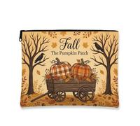 Pumpkins Canvas with Zipper, Rustic Seasonal Tree Leaf Fall Orange Canvas with Zipper Makeup Bags for Women for Travel, Vanity, Bathroom, Purse Storage and Daily Use, Orange, 7x9 Inch, Rustic
