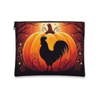 Pumpkins Canvas with Zipper, Seasonal Rustic Rooster Vines Fall Orange Portable with Zipper Toiletry Travel Bag for Travel, Vanity, Bathroom Storage and Purse Organizer, Orange, 7x9 Inch, Seasonal