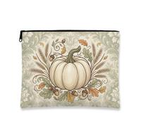 Pumpkins Canvas with Zipper, Vintage Rustic Oak Leaves Acorns Fall Cream Portable with Zipper Small Skincare Bag for Travel, Bathroom, Vanity Organizer and Purse Storage, Cream, 7x9 Inch, Vintage