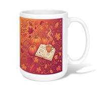Pumpkins Ceramic Coffee Mug, Autumn Cozy Leaves Cup Fall Orange Novelty Tea Mug with Handle Ideal for Friends Family Coworkers Teachers Couples Employees 15 Oz