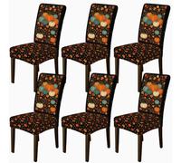 Pumpkins Chair Covers for Dining Chairs, Fall Seasonal Maple Leaf Swirl Fall Orange Spandex Washable Elastic Chair Protector Covers Decor for Dining Room Kitchen Banquet 6pcs
