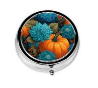 Pumpkins Chrysanthemums Small Pill Box 3 Compartment Portable Pill Box for Purse Pocket Autumn Harvest Mini Medicine Organiser for Daily Vitamin Fish Oil Storage