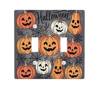 Pumpkins Double Light Switch Cover Plate, Fanciful Festive Spider Webs Halloween Halloween Orange Standard Size Decorative Wall Plates for New Apartment Home Bedroom Office Decor