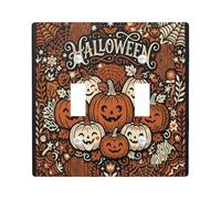 Pumpkins Double Light Switch Cover Plate, Festive Vintage Spider Web Flower Halloween Orange Standard Size Wall Switch Plates Accents for New Apartment Home Bedroom Office Decor