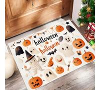 Pumpkins, Ghosts Door Mats Indoor 40 X 60 Cm, Machine Washable Inside Door Mat, Cute Halloween Soft Doormats, Absorbent Entrance Rug, Anti-Slip Floor Mats For Front Rear Doors (White)