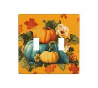 Pumpkins Gourds and Fall Leaves Double Gang Toggle Light Cover Wall Plate Switch Decor Standard Size - 11.4x11.4cm