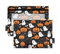 Pumpkins Halloween Ghosts Bats Pencil Pouch 3-Ring Binder Clear Pencil Case | 2 Pack Pencil File Bag, Waterproof, Zipper, Kids Boys Girls Adult Women Men, Large Capacity, School Office Supplies