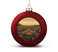 Pumpkins in Field Christmas Ball Ornaments - Shatterproof Plastic Vintage Rustic Xmas Tree Decorations Pendant for Family Holiday Wedding Party Xmas Hanging Decoration