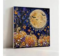 Pumpkins in the Moonlight Diamond Painting Kit with Frame, Halloween DIY Special Shape Diamond Art 25x25cm, Round and Pearl Rhinestone Craft Kit, Ready to Hang Wall Art Decor