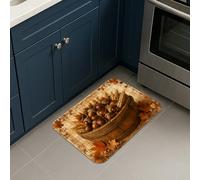 Pumpkins Kitchen Mats for Floor, Rustic Traditional Leaf Wheat Fall Orange Comfort Washable Decorative Kitchen Mats for Sink Area Laundry Room Bathroom Hallway 16x24 Inch