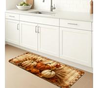 Pumpkins Kitchen Mats for Floor, Rustic Traditional Leaf Wheat Fall Orange Soft Washable Kitchen Throw Rugs for Sink Area Laundry Room Entryway Bathroom 20x31 Inch