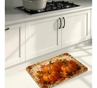 Pumpkins Kitchen Mats for Floor, Rustic Traditional Leaf Wheat Fall Orange Washable Soft Kitchen Carpets for Sink Area Laundry Room Bathroom Vanity 16x47 Inch