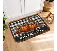 Pumpkins Kitchen Mats for Floor, Seasonal Rustic Sunflower Cornucopia Fall Black Soft Washable Cushioned Floor Mats for Sink Area Laundry Room Bathroom Vanity 20x31 Inch