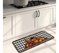 Pumpkins Kitchen Mats for Floor, Seasonal Rustic Sunflower Cornucopia Fall Black Washable Soft Cushioned Floor Mats for Sink Area Laundry Room Bathroom Vanity 16x47 Inch