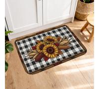 Pumpkins Kitchen Mats for Floor, Seasonal Rustic Sunflower Cornucopia Fall Black Washable Soft Kitchen Carpets for Sink Area Laundry Room Entryway Bathroom 16x24 Inch