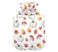 Pumpkins Leaves Fall White Hot Water Bottle with Cover for Pain Relief Heating Bottles for Warming Hands, 2L