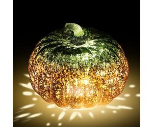 Pumpkins Night Light | Starry Glass Pumpkins | Illuminated Lamp Light Up Sparkling Decor | Halloween Decoration Scene Props for Fall Table Bedroom Hallway