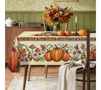Pumpkins Rectangle Table Cloth, Fall Rustic Squirrel Mushroom Fall Orange Fabric Washable Reusable Table Cover Party Supplies for Kitchen Banquet Picnic Camping 55x86 Inch