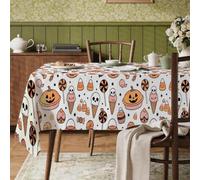 Pumpkins Rectangle Table Cloth, Halloween Festive Skull Ice Cream Halloween Orange Fabric Washable Reusable Table Linens Decor for Kitchen Dining Party Banquet 35x55 Inch