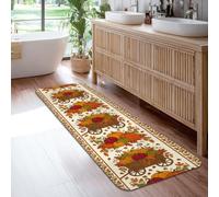 Pumpkins Runner Rug, Rustic Traditional Cart Flower Fall Orange Low Pile Sponge Home Floor Rectangle Print Carpet for Kitchen Entryway Laundry Hallway Decor 2x6 Ft