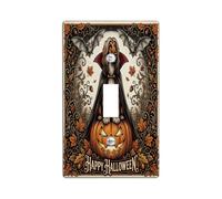 Pumpkins Single Light Switch Cover Plate, Gothic Vintage Bat Vampire Halloween Orange Standard Size Decorative Wall Plates for Home Living Room New Apartment Decor