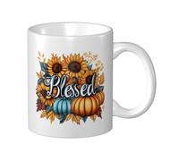 Pumpkins Sunflowers and Word Blessed Ceramic Cup, Elegant Coffee Mug Tee Drinkware Water Cup for Home Office 11oz