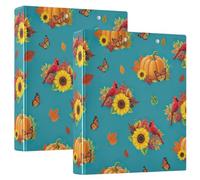 Pumpkins Sunflowers Autumn Leaves Three Ring Binder, Flexible D Ring Binder with Pockets, 3 Ring Binders for School, College, Office