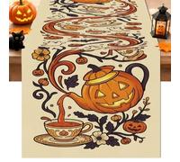 Pumpkins Teapot Halloween Theme Jack-o'-Lantern Table Runner 13x108 Inch