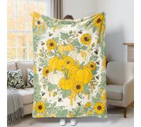 Pumpkins Throw Blanket, Fall Rustic Sunflower Bee Fall Yellow Fuzzy Blanket Compact Decorative Aesthetic for Couch Sofa Bed Chair Car Office Desk 60x80 Inch