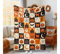 Pumpkins Throw Blanket, Halloween Festive Ghost Cat Halloween Orange Fleece Blankets Soft Cozy Decorative for Couch Sofa Bed Car Chair Office Desk 50x60 Inch