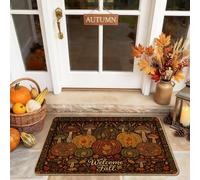 Pumpkins Welcome Door Mat, Autumn Rustic Leaf Welcome Fall Orange Rubber Non-Slip Doormats for Floor for House Office Outside Inside Entrance Decor 29x17 Inch