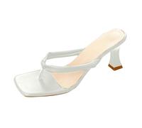 Pumps Women Ladies Square Toe Mid Heel Summer Flip Flop Sandals Stiletto Heel Pumps Block Heel, beige, 5.5 UK