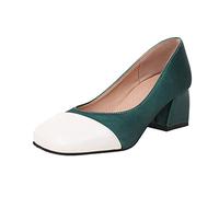 Pumps Women's Colour Blocking Flat Mouth Square Thick Heel Casual Single Shoes Sling Pumps, Green, 4.5 UK