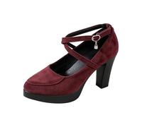 Pumps Women's Dirndl Shoes Chunky Closed Toe Low Block Heels Work Round Dress Wedding Shoes Summer Costume Shoes Sling Pumps Festive Heel Shoes High Heels Wedding Shoes, Wine Red, 2/2.5 UK