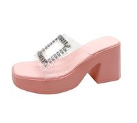 Pumps Women's Heels Scandals for Women High Heels Open Toe Cover Heel Suede Sandals Women's Platform and Wedge Sandals Pumps Block Heel, pink, 8.5 UK