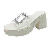 Pumps Women's Heels Scandals for Women High Heels Open Toe Cover Heel Suede Sandals Women's Platform and Wedge Sandals Pumps Block Heel, White, 4 UK