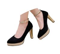 Pumps Women's High Heels Sling Pumps High Dirndl Shoes Elegant Round Toe Ankle Strap High Heels Bridal Shoes Traditional Shoes with Heel Wedding Shoes Oktoberfest Women's Shoes, O Black, 2/2.5 UK