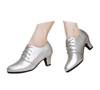 Pumps Women's Lace Up Shoes for Standard Dances, Latin American Dances, Closed Toe, Comfortable Dance Shoes for Beginners, Sling Pumps, silver, 5 UK