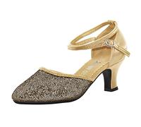 Pumps Women's Latin Dance Shoes Women's Modern High Heel Satin Dance Shoes with Soft Sole Wedge Heel Pumps, gold, 7 UK