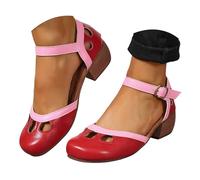 Pumps Women's Leather Splice Flower Pattern Comfortable Zip Block Heel Women's Sandals Women's Pumps Sandals Block Heel, red, 5.5 UK