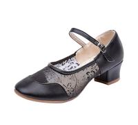 Pumps Women's Middle Heel Mesh Latin Dance Shoes Single Shoe Dance Shoes Silver Pumps, black, 4 UK
