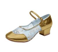 Pumps Women's Middle Heel Mesh Latin Dance Shoes Single Shoe Dance Shoes Silver Pumps, gold, 4.5 UK