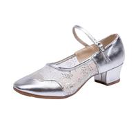 Pumps Women's Middle Heel Mesh Latin Dance Shoes Single Shoe Dance Shoes Silver Pumps, silver, 8.5 UK