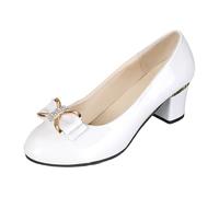 Pumps Women's Thick Heel Pointed Toe Shoes Fashionable Shiny Large Size Four Seasons Leisure High Heels [edit edit source] Wedge Pumps Women, White, 4.5 UK