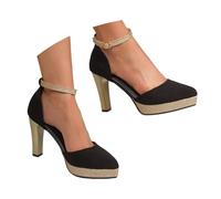 Pumps Women's Vintage Suede Mary Jane Low Shoes Glitter High Heels with Sequins Pointed Toe Mary Jane Sandals with Block Heel Comfortable Platform Bridal Shoes Dirndl Shoes, black, 8 UK